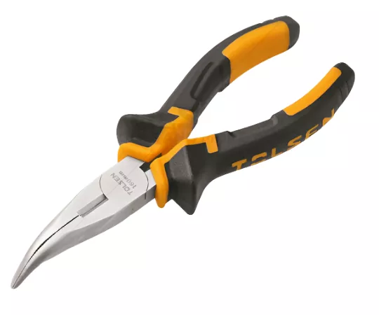 ALICATE DE PUNTA DOBLADA  6" -  ACERO FORJADO, ACABADO EN NIQUEL, MANGO DE PLASTICO BICOMPONENTE