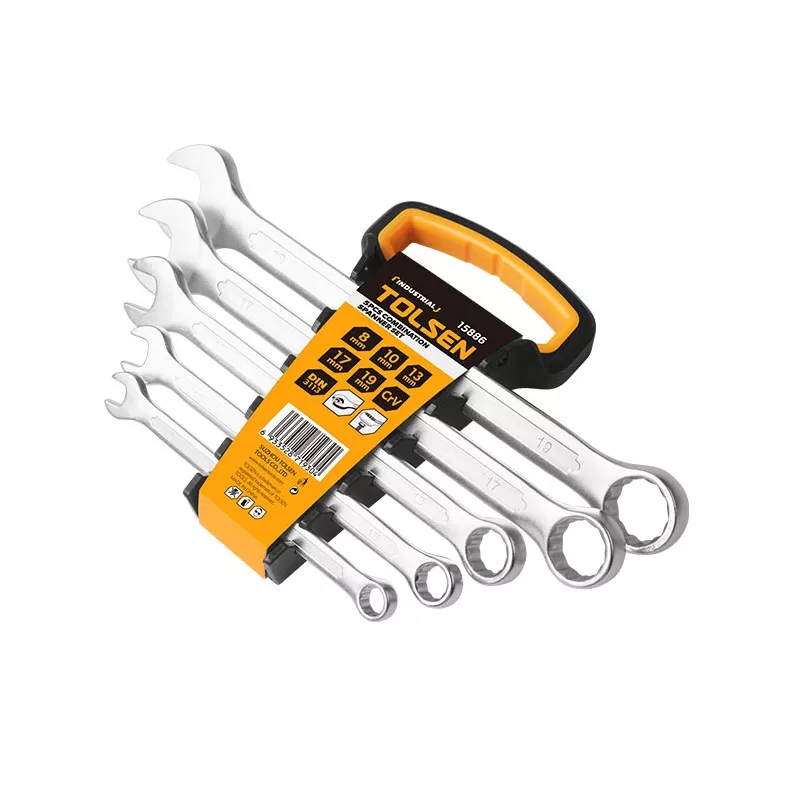 SET DE 5 LLAVES COMBINADAS - MEDIDAS  8/10/13/17/19 MM, MATERIAL CROMADO ACABADO MATE