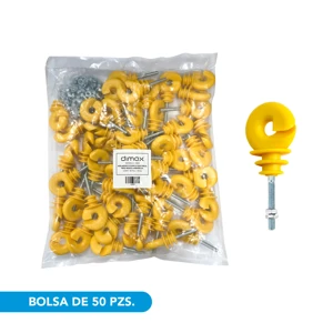 AISLADOR PARA CERCAS ELÉCTRICAS TIPO ROSCA COLOR AMARILLO*AISLACIÓN 12.000 VOLTIOS*PAQUETE DE 50 UNIDADES.