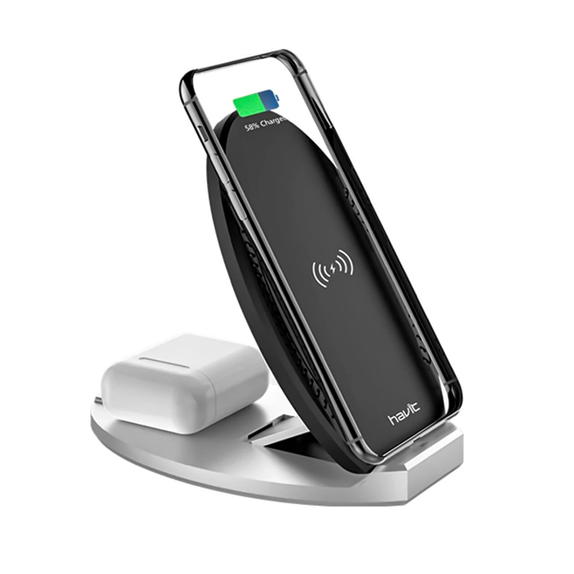 CARGADOR INALAMBRICO 2 EN 1*10W + 5W*INDICADOR LED*IDENTIFICACION INTELIGENTE CON PROTECCION DE SOBRE VOLTAJE, CORRIENTE Y CORTO CIRCUITO*DISEÑO PLEGABLE