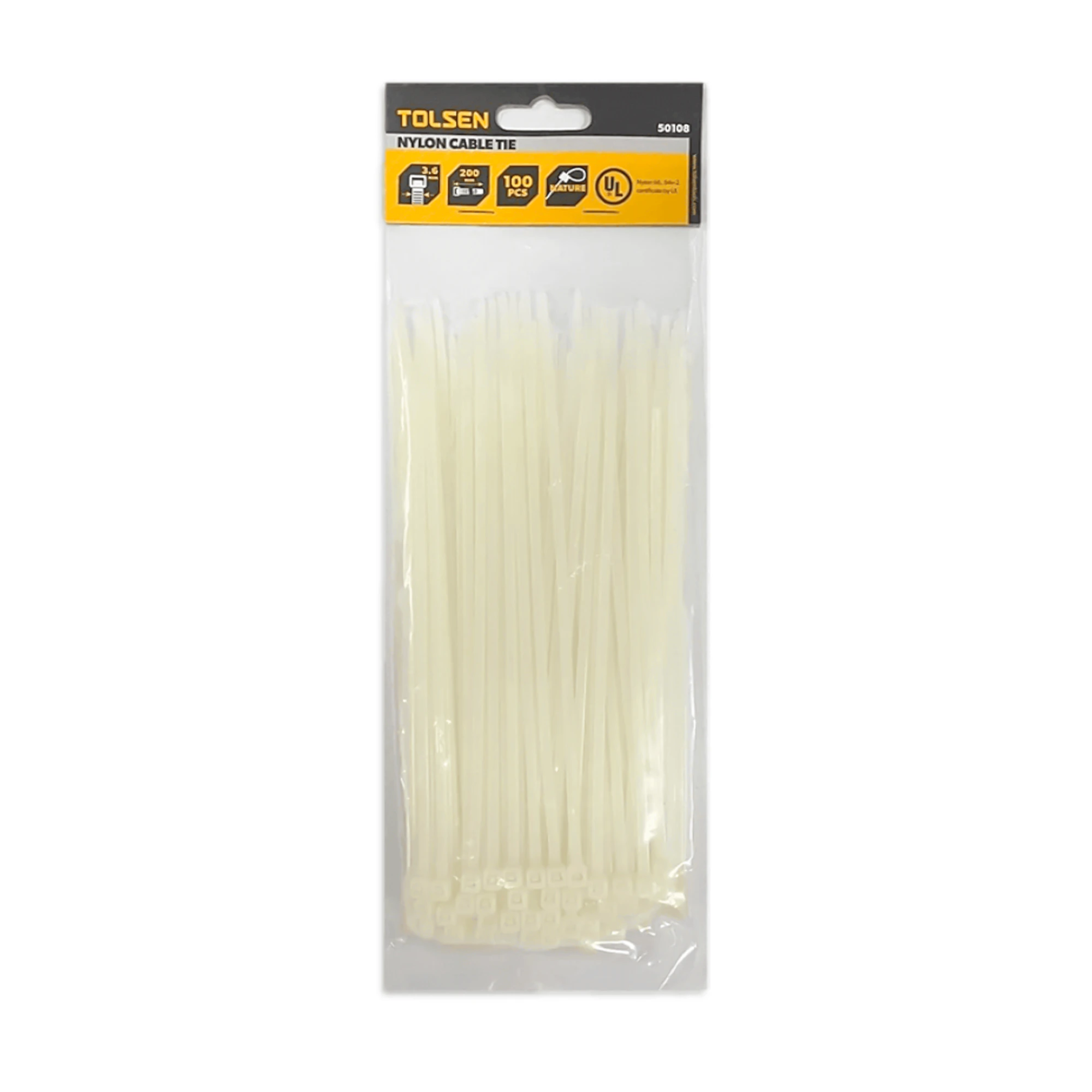 PRECINTOS DE SEGURIDAD NYLON COLOR BLANCO - TAMAÑO: 3.6X200MM (20CM).  BOLSA DE 100 UNIDADES