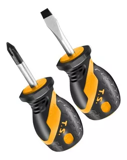 2 PCS DE MINI DESTORNILLADOR - PLANO 6.5 X 38 MM Y ESTRELLA PH2 X 38 MM, MANGO CÓMODO COLOR NEGRO, PUNTA MAGNÉTICA. EMBALAJE: PERCHA DE PLÁSTICO