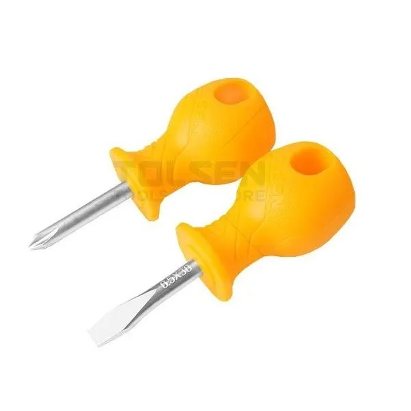 JUEGO DE 2 DESTONRILLADORES CORTOS - MANGO DE AGARRE ERGONOMICO CON FUNCION ANTIDESLIZANTE, RESISTENTE AL ACEITE, MEDIDAS: 6.5X38MM, PH2X38MM