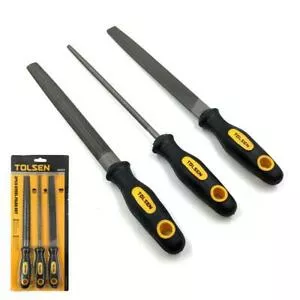 SET DE 3 PZA DE LIMA 200MM, 8" - PLANO, SEMICIRCULAR Y REDONDO, MATERIAL ACERO AL CARBONO T12, MANGO DE PLASTICO