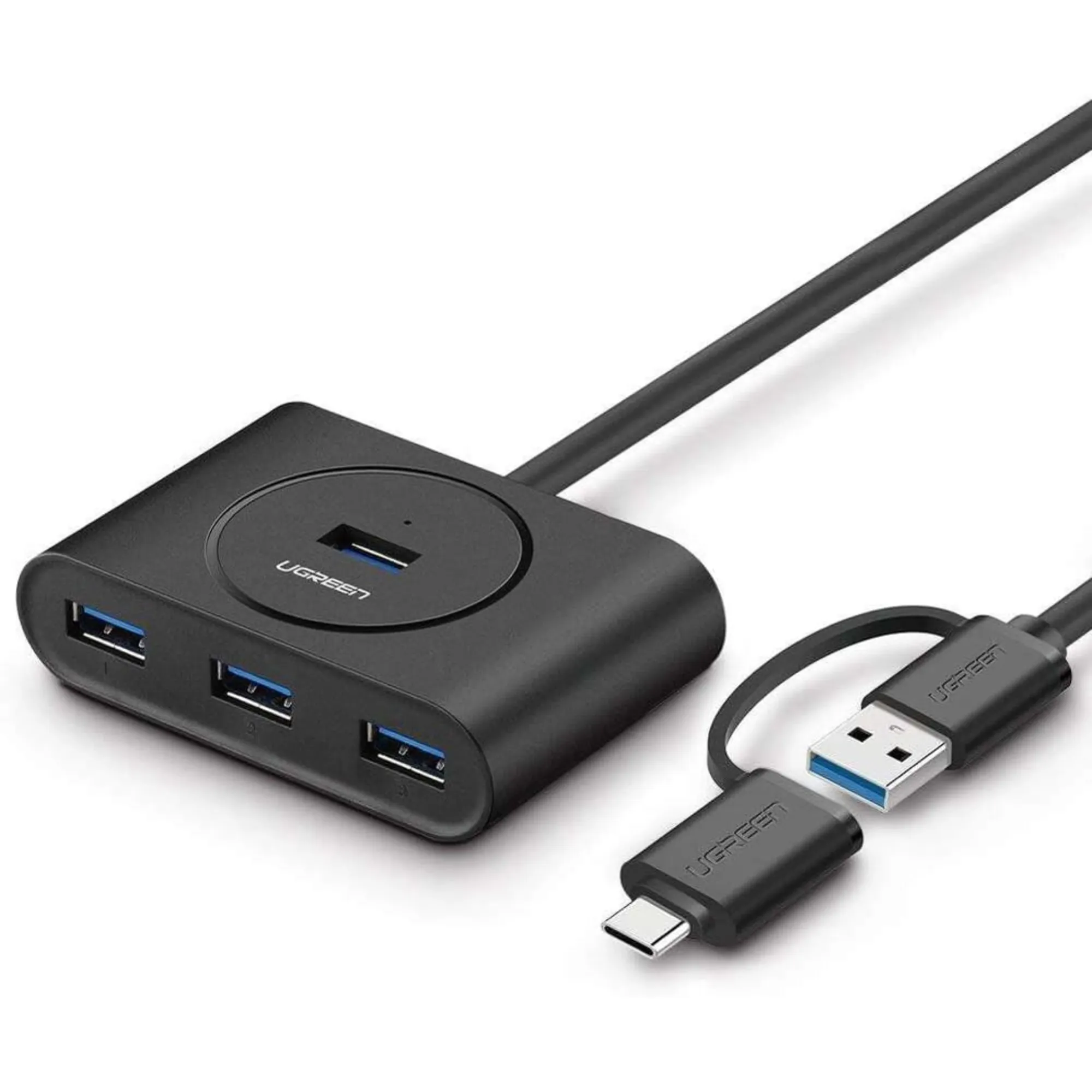 HUB USB 3.0 CON ADAPTADOR TIPO-C*4 PUERTOS USB A 3.0*CONEXION USB A CON ADAPTADOR A USB-C*NEGRO