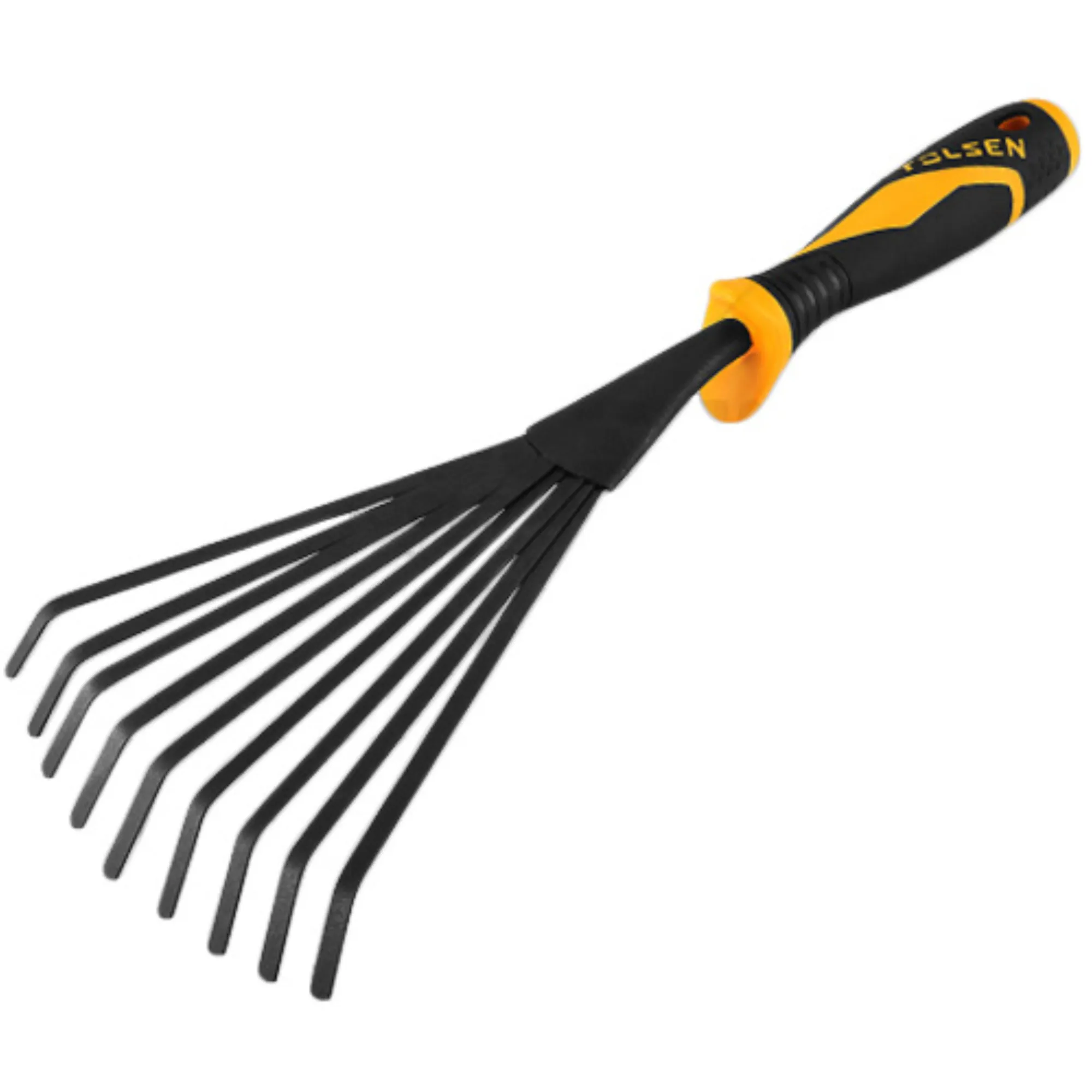 RASTRILLO DE JARDIN*9 DIENTES*MATERIAL DE ACERO CON MANGO DE PLASTICO*LONGITUD 350mm*ESPESOR 2.5mm