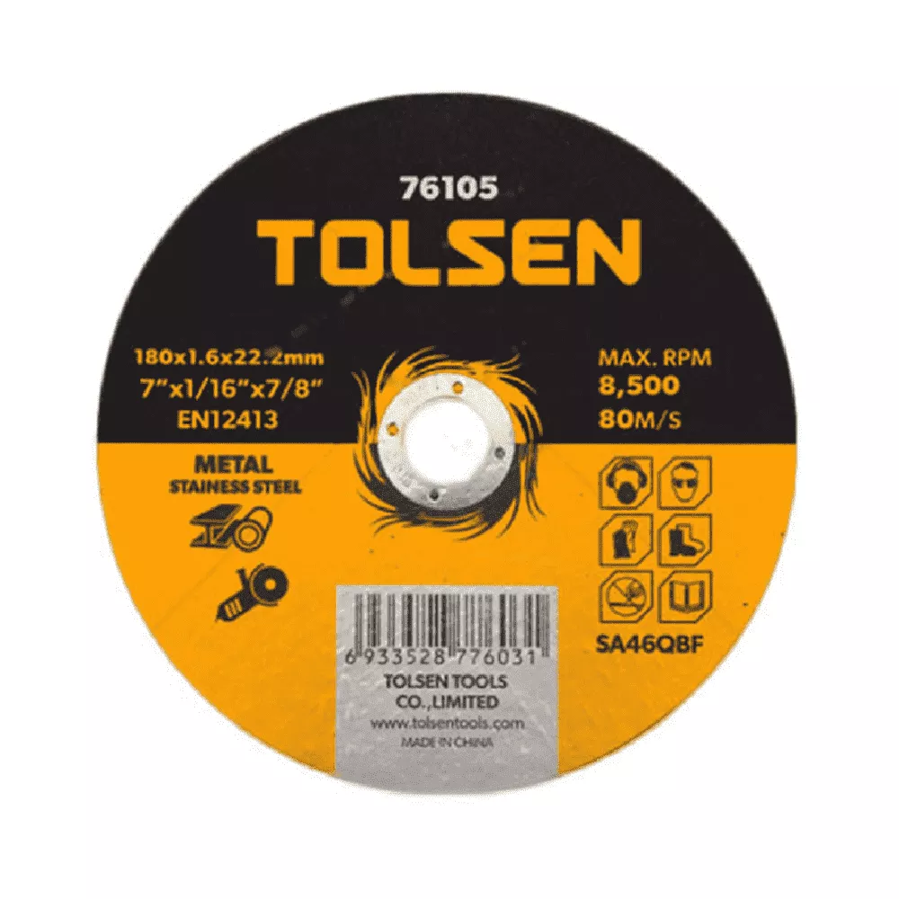 DISCO DE CORTE 7" (METAL Y ACERO INOXIDABLE) - MEDIDAS 180 x 1.6 x 22.2 MM (7" x 1/16" x 7/8"), MAX.RPM 8500