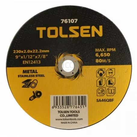 DISCO DE CORTE 9" (METAL Y ACERO INOXIDABLE) -  MEDIDAS 230 x 2.0 x 22.2 MM (9" x 1/12" x 7/8"), MAX.RPM 6650