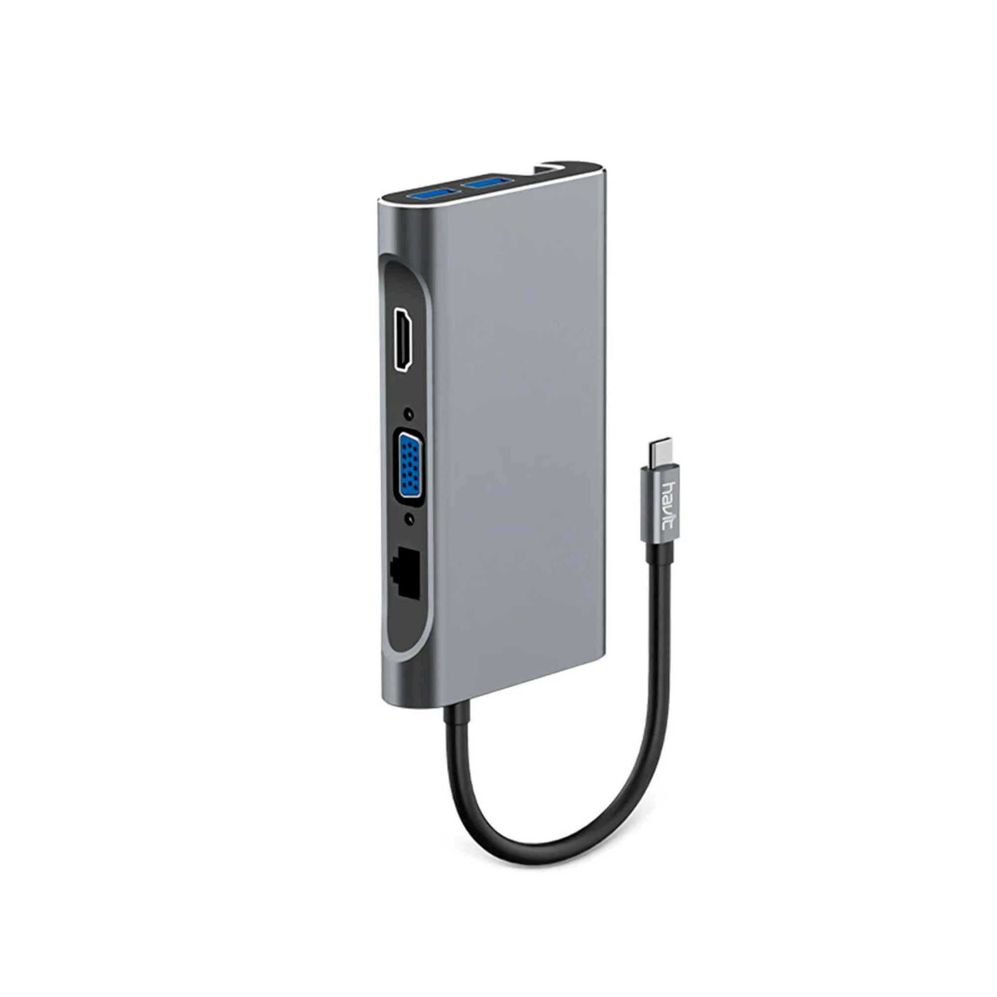 TYPE-C TO HUB (USB * 3)+PD+HDMI+VGA+RJ45(1000M)* USB3.1 Gen1*5Gbps 2.1*HDMI 4K HD,30Hz, 3USB,VGA 1080P*COMPATIBLE CON GAMA ALTA Y MAC