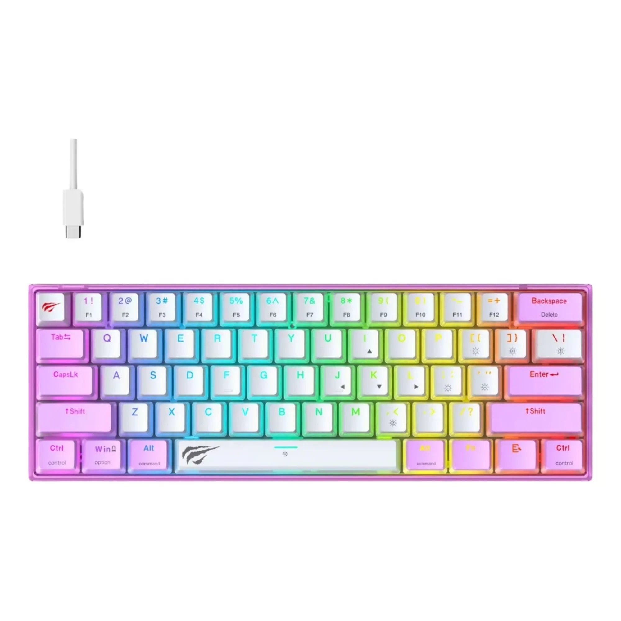 TECLADO GAMER RGB PURPURA+BLANCO*CONEXION USB DESMONTABLE*61 TECLAS