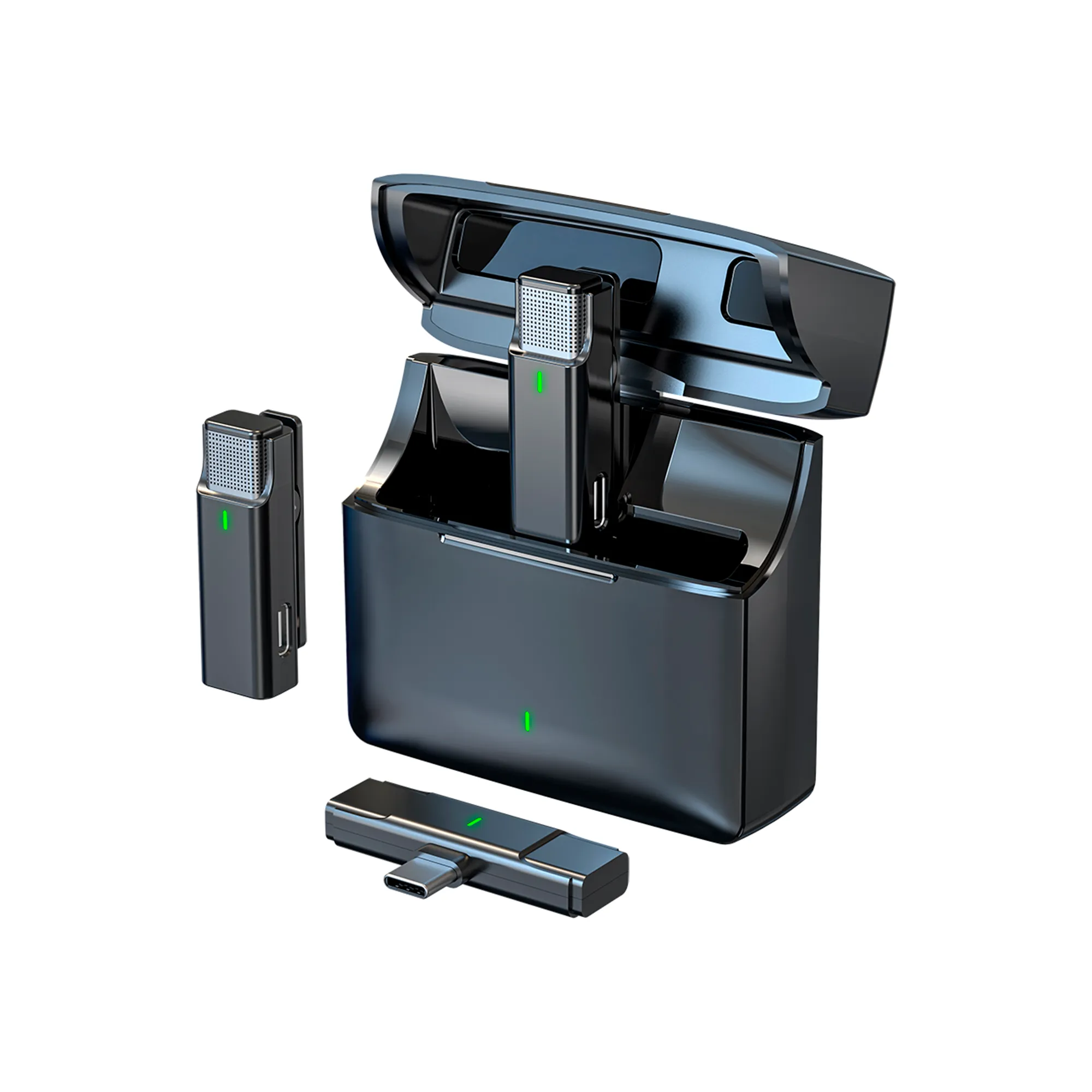 MICRÓFONO INALÁMBRICO DOBLE*RECEPTOR CON CONEXION USB TIPO-C*AUTONOMIA 6HRS*SENSIBILIDAD -38dBFS*ESTUCHE CON CON PUERTO USB TIPO-C PARA CARGA