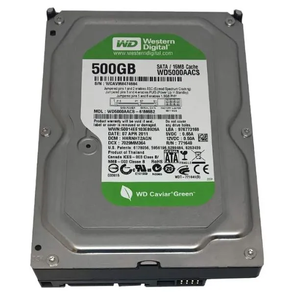 DISCO DURO NEW PULL 500GB WD*SERIE CAVIAR GREEN*7200RPM*CACHE 16MB*SATA 6Gb/s*3.5"*RE-EMPAQUETADO