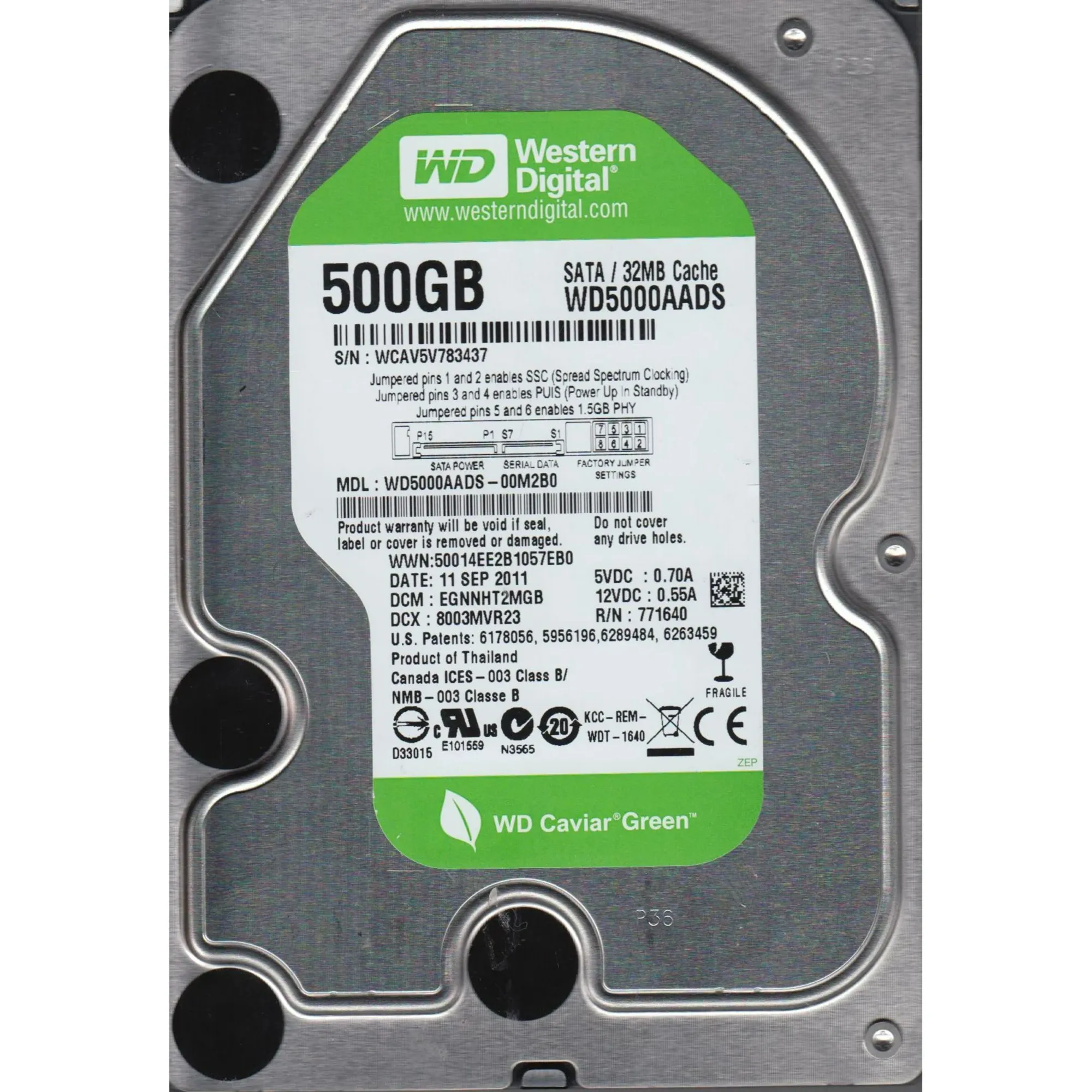 DISCO DURO NEW PULL 500GB WD*SERIE CAVIAR GREEN*5400RPM*CACHE 16MB*SATA 6Gb/s*3.5"*RE-EMPAQUETADO