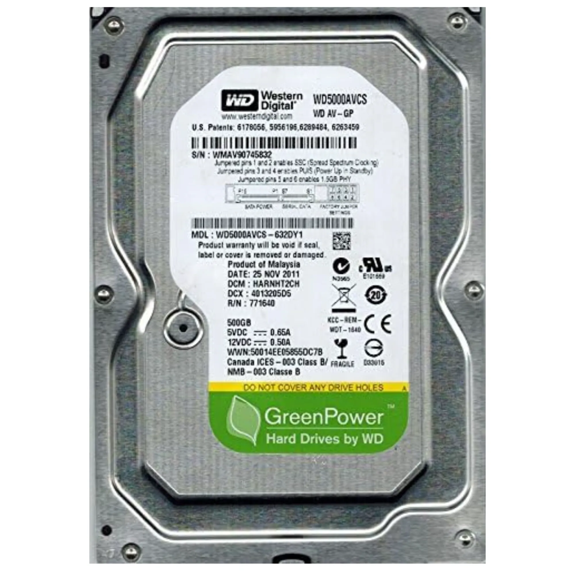 DISCO DURO NEW PULL 500GB WD*RPM 5400 *BUFFER CACHE 16MB *SATA III *DE BAJO CONSUMO Y SILENCIOSA *3.5"*24/7HRS DE FUNCIONAMIENTO*RE EMPAQUETADO